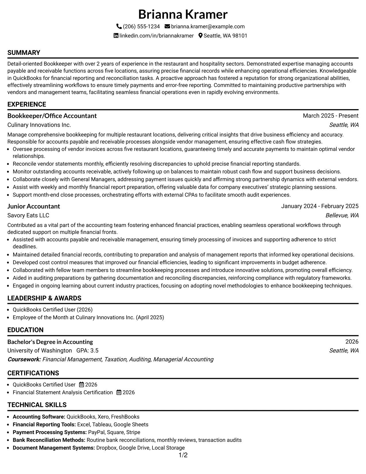 Resume Example Page 1