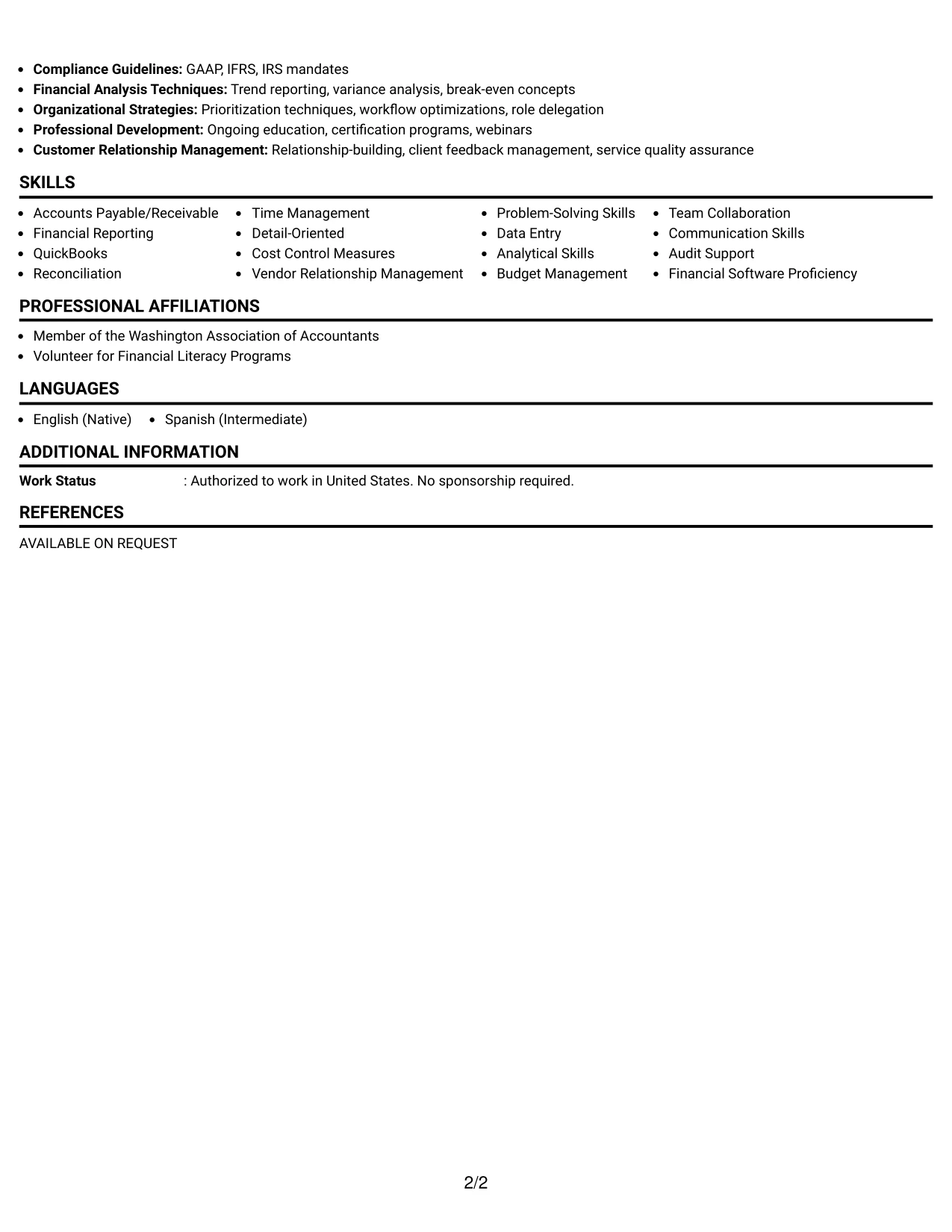 Resume Example Page 2