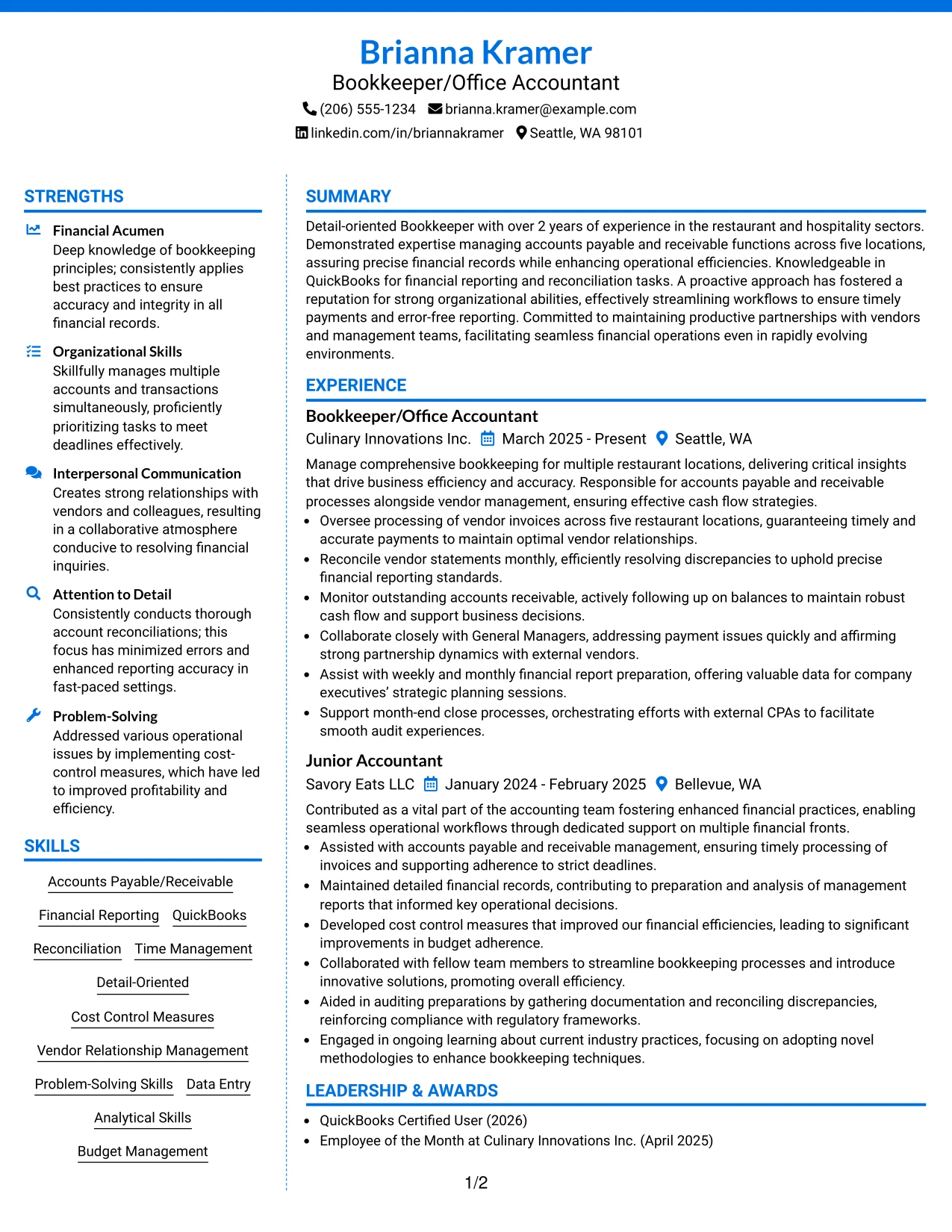 Resume Example Page 1