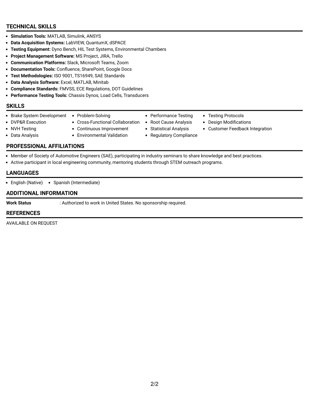 Resume Example Page 2