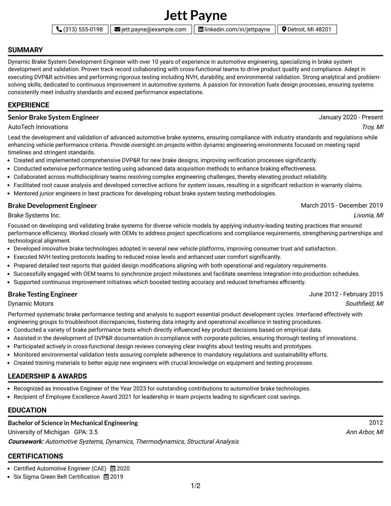 Resume Example Page 1