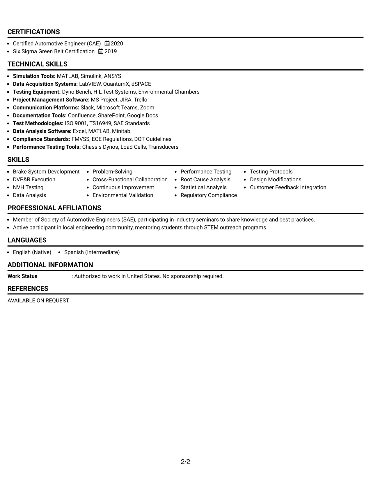 Resume Example Page 2