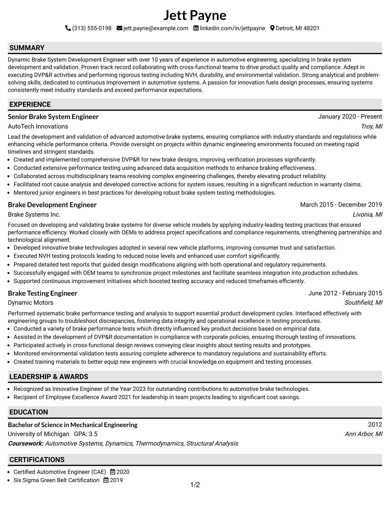 Resume Example Page 1