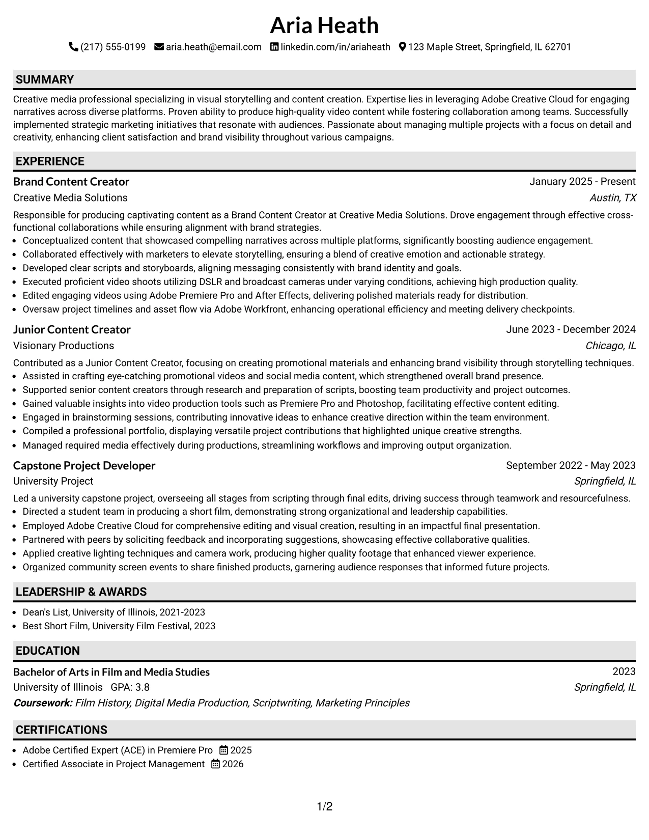 Resume Example Page 1