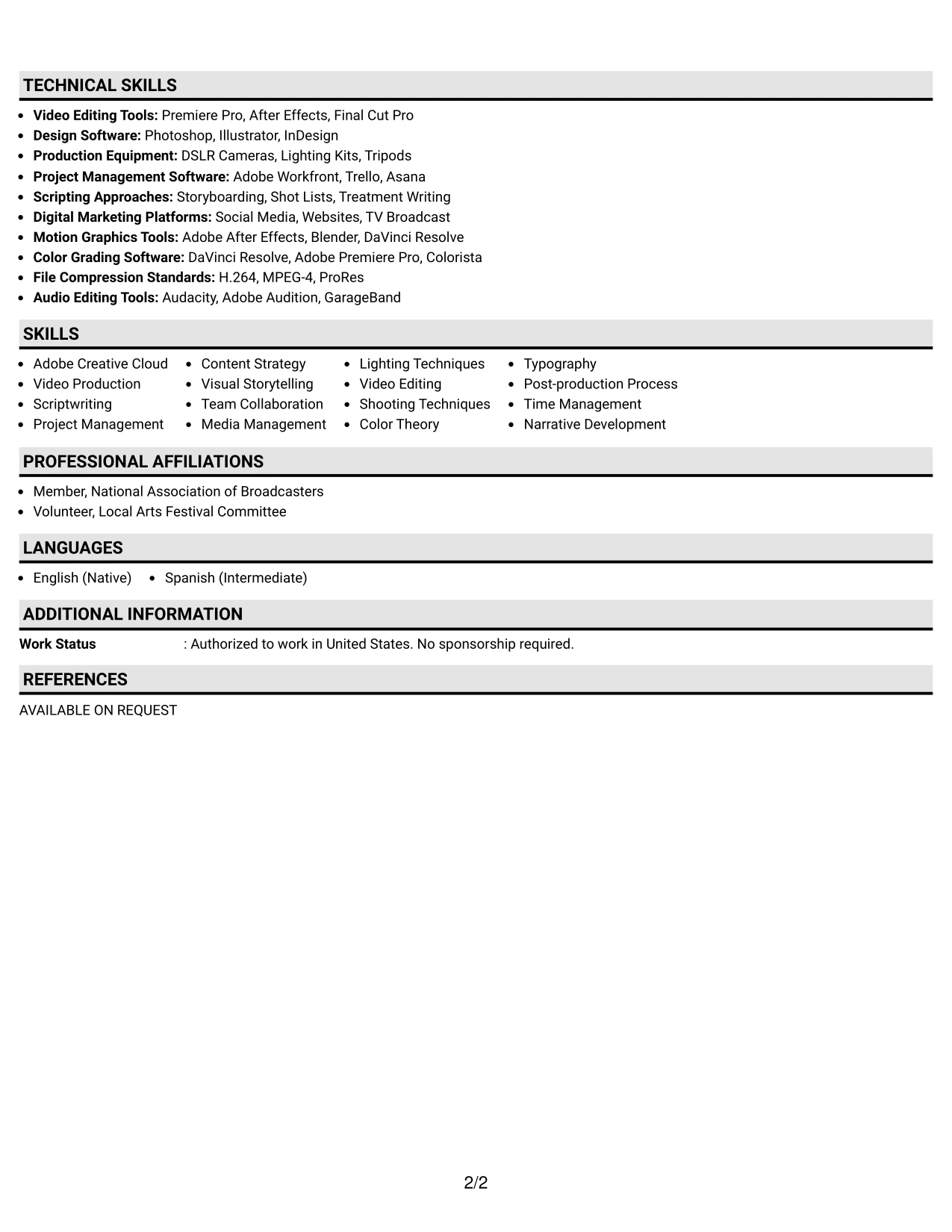 Resume Example Page 2