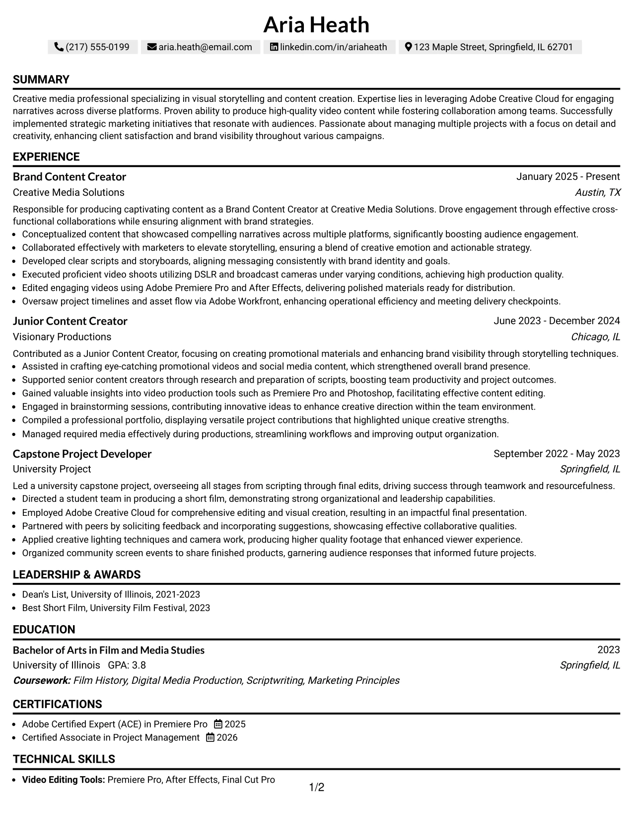 Resume Example Page 1