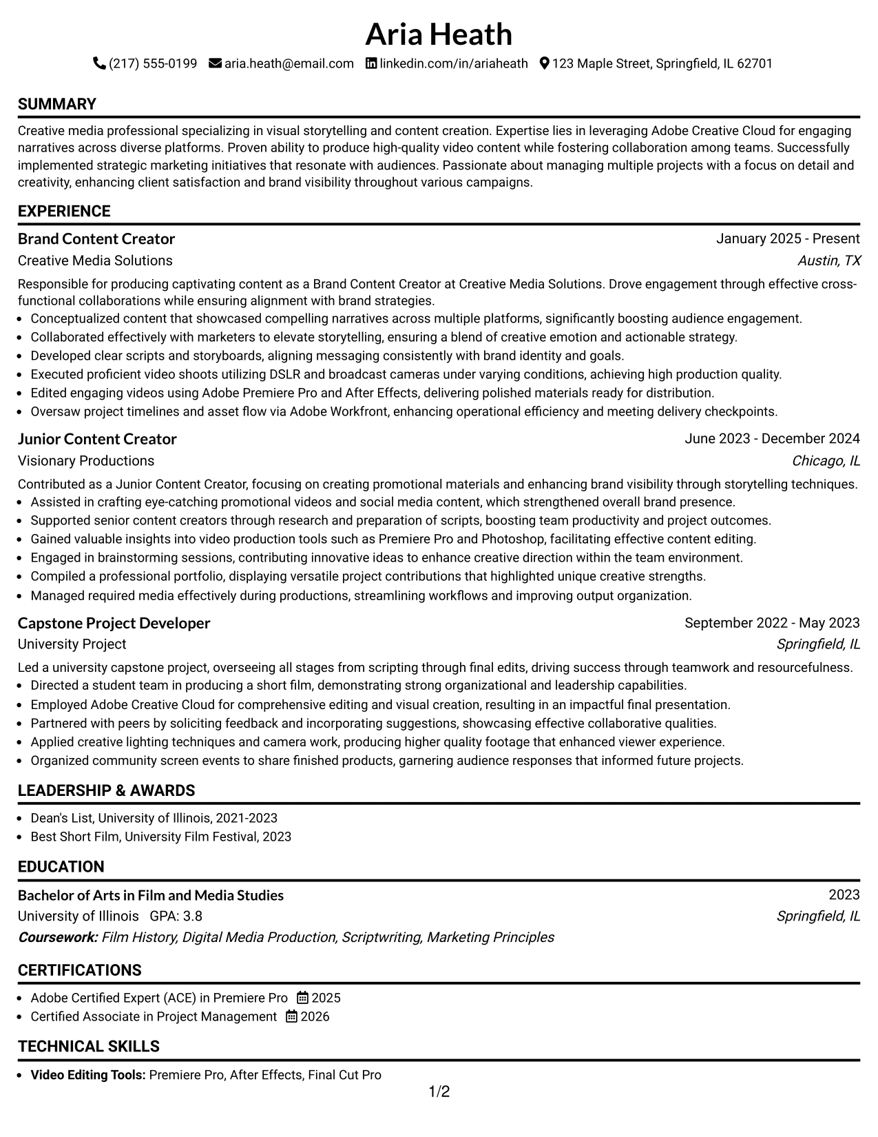 Resume Example Page 1