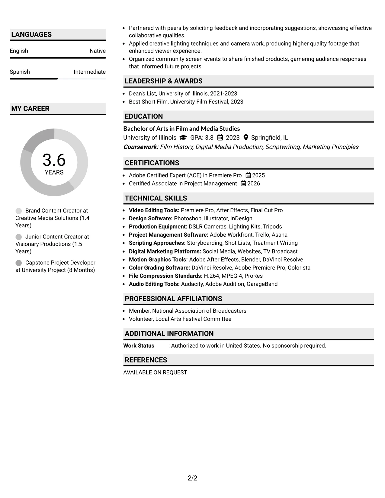 Resume Example Page 2