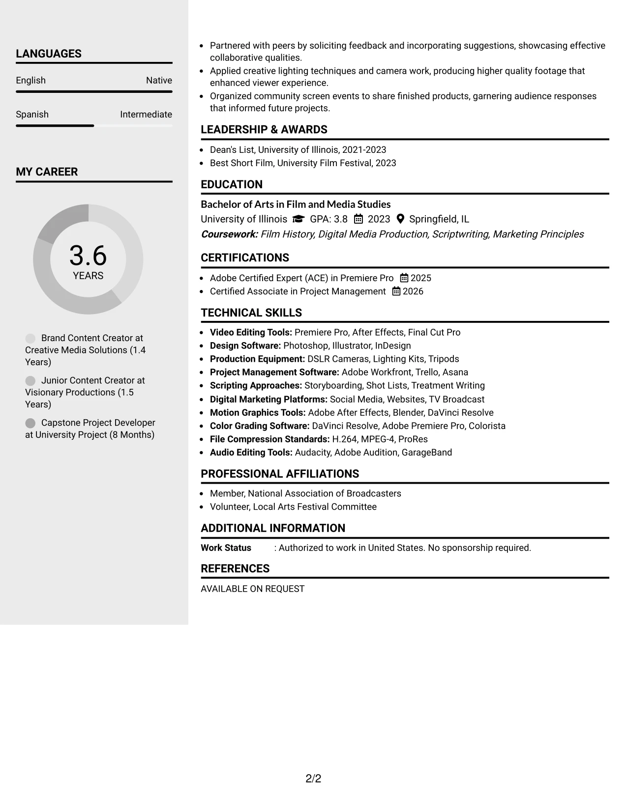 Resume Example Page 2