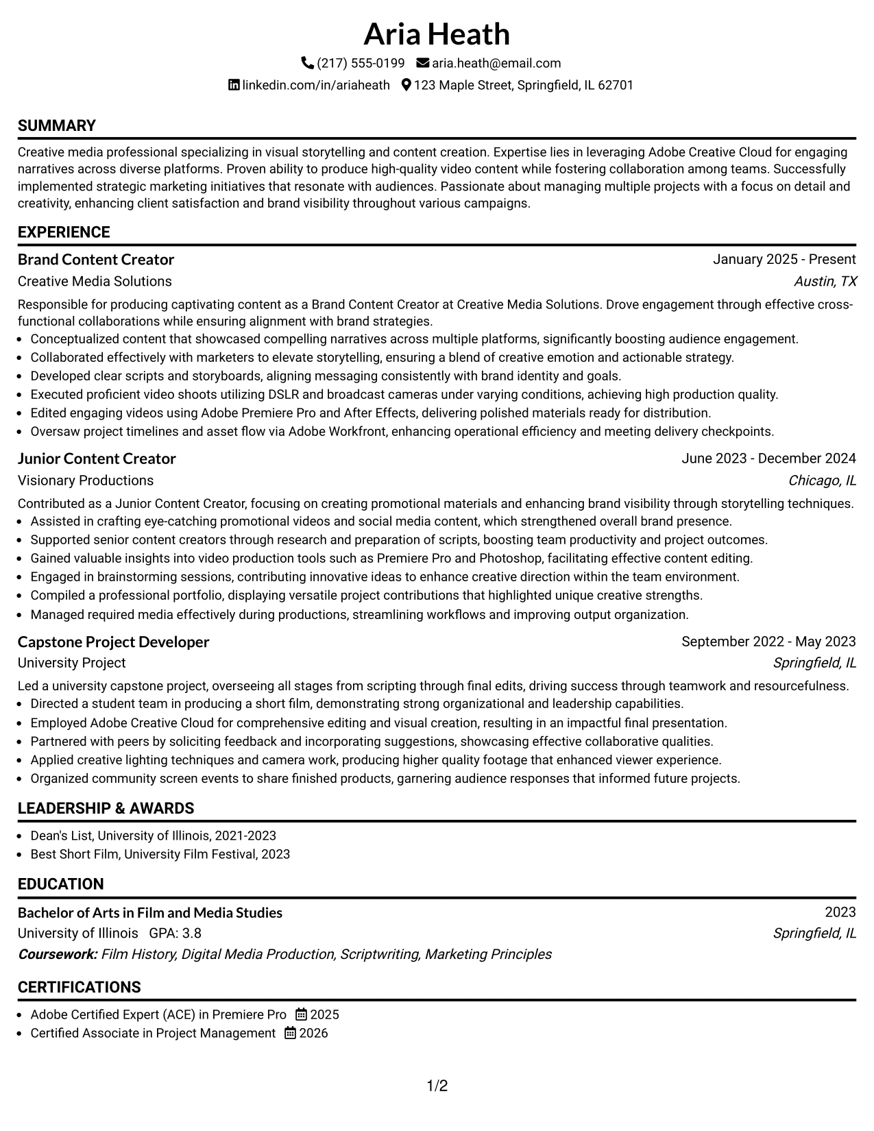 Resume Example Page 1
