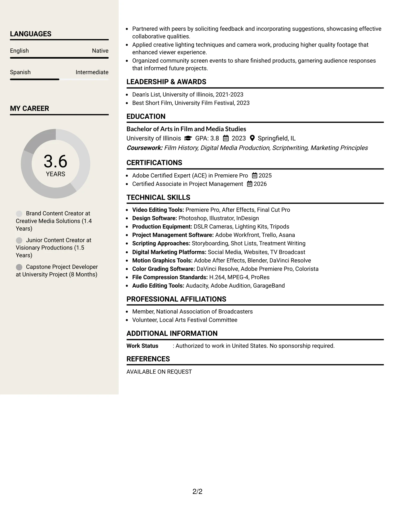 Resume Example Page 2