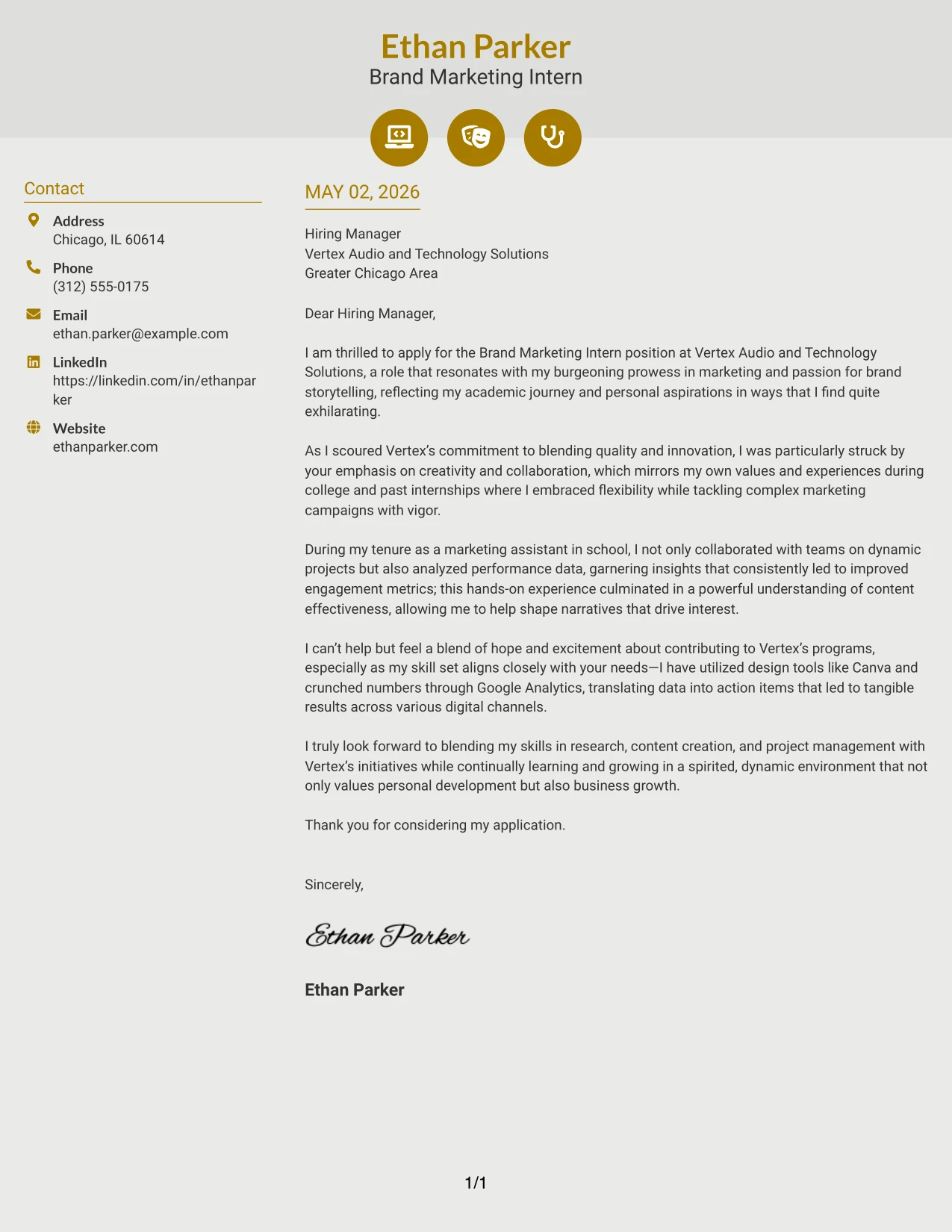 Brand Marketing Intern Cover Letter Example Modern Icon Format