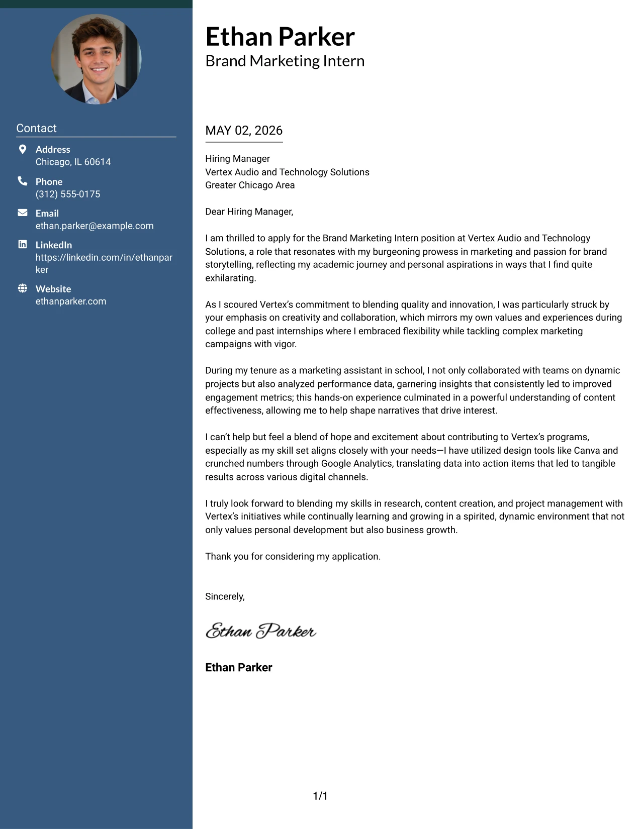Brand Marketing Intern Cover Letter Example