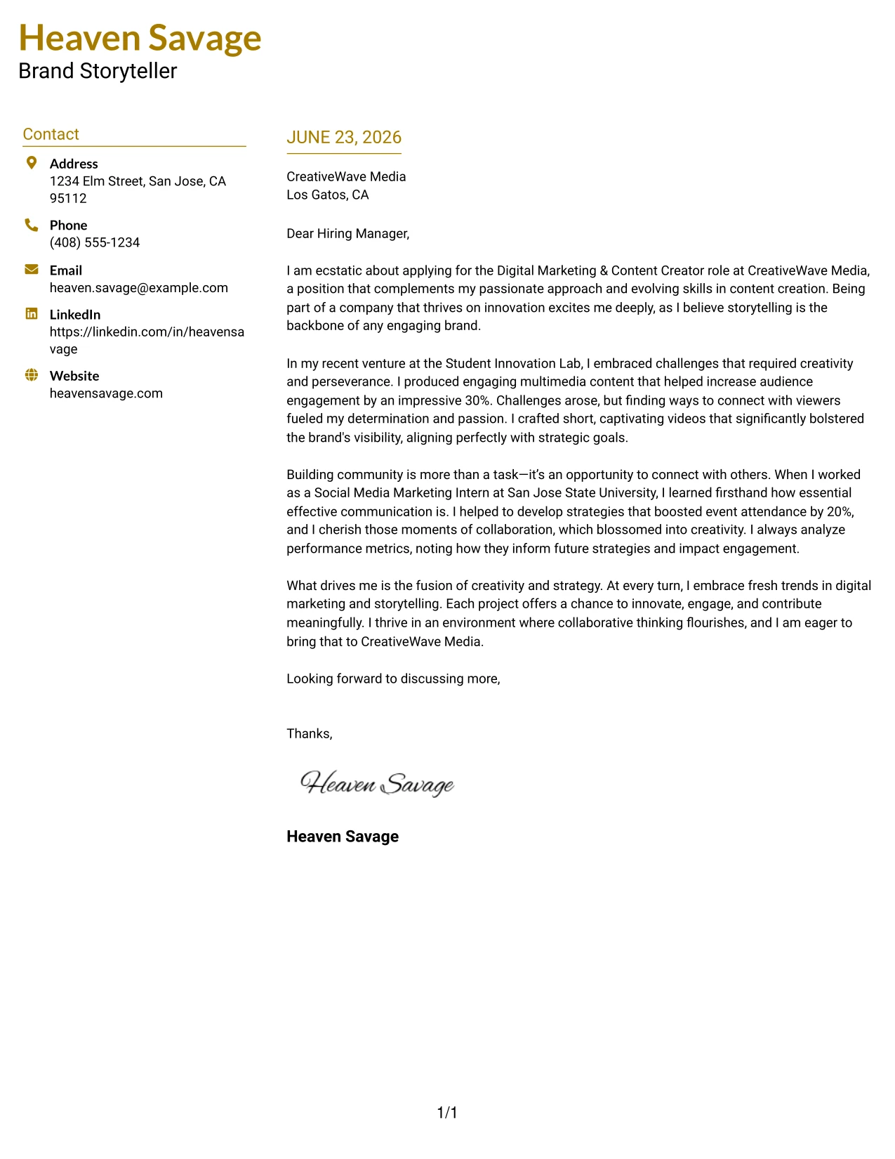 Resume Example Page 1