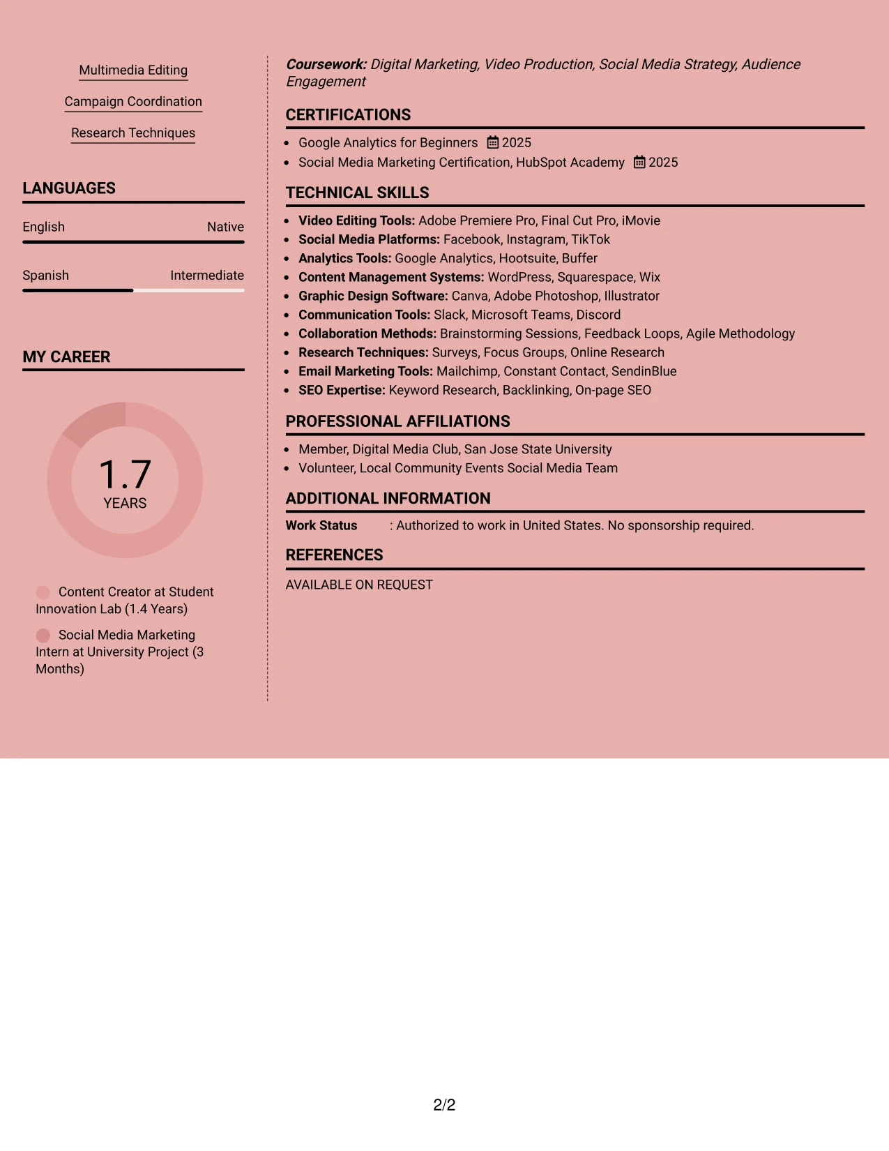 Resume Example Page 2