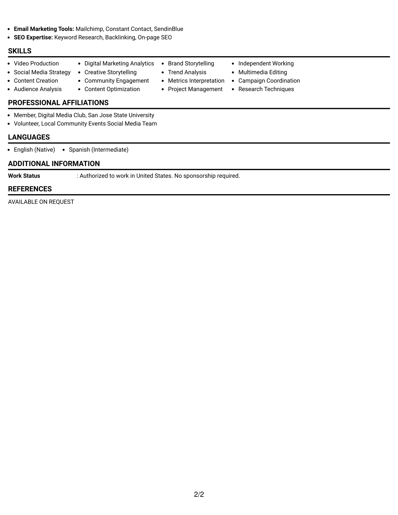 Resume Example Page 2