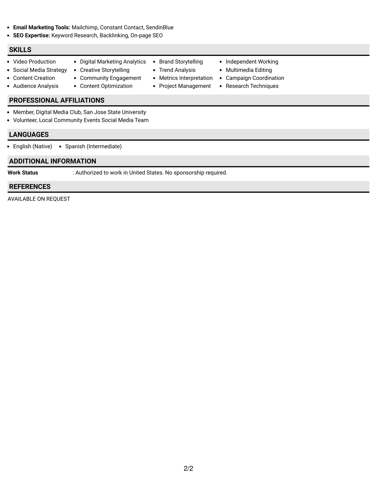 Resume Example Page 2