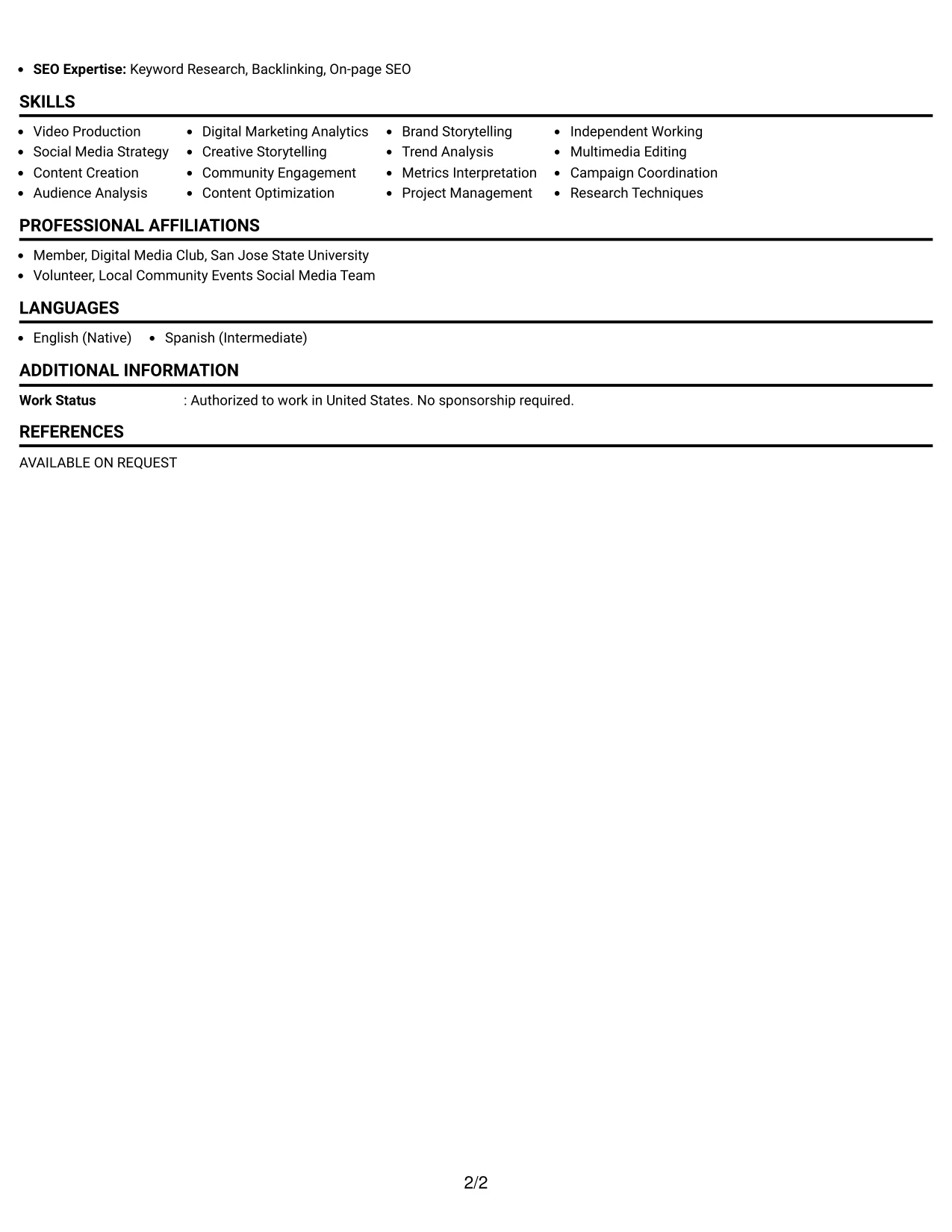 Resume Example Page 2