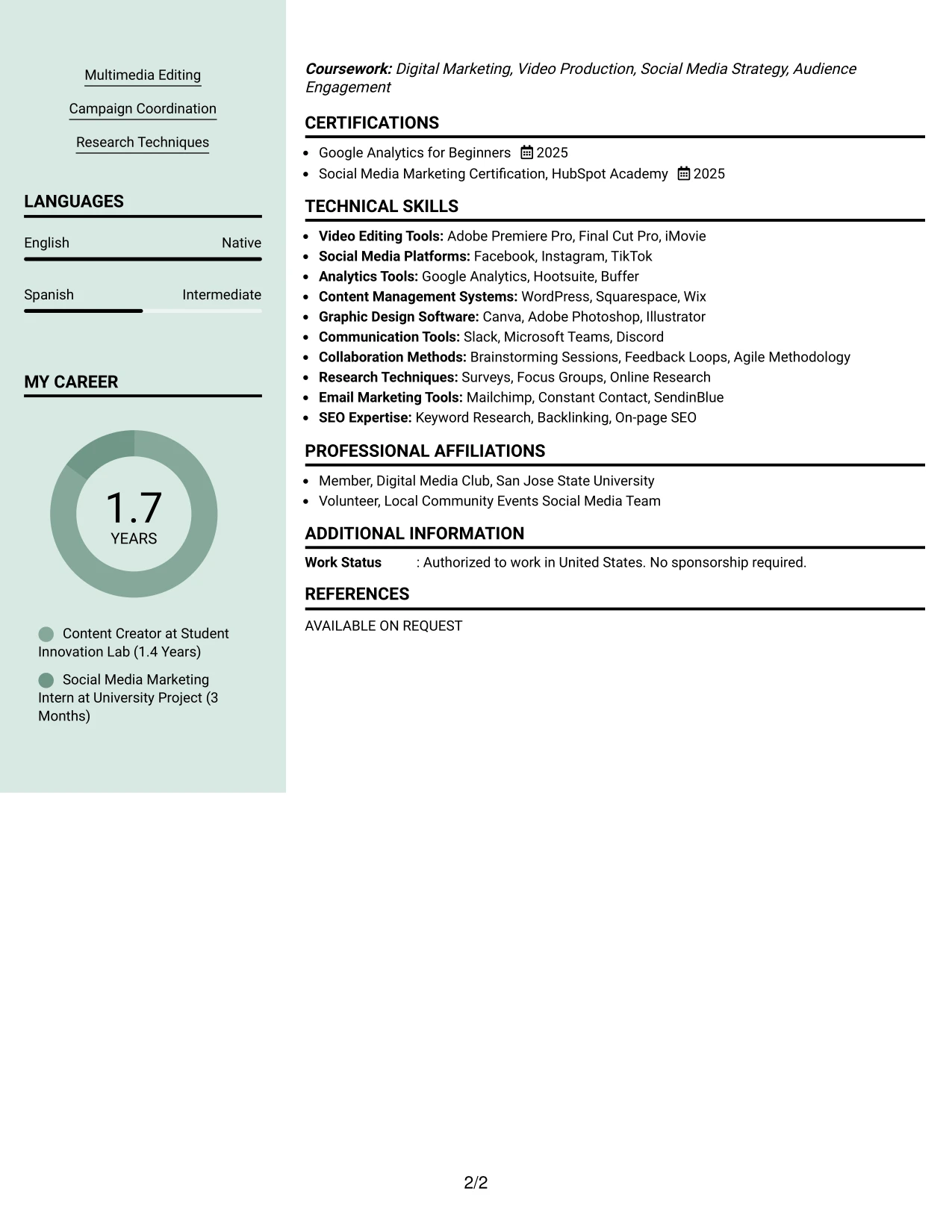 Resume Example Page 2