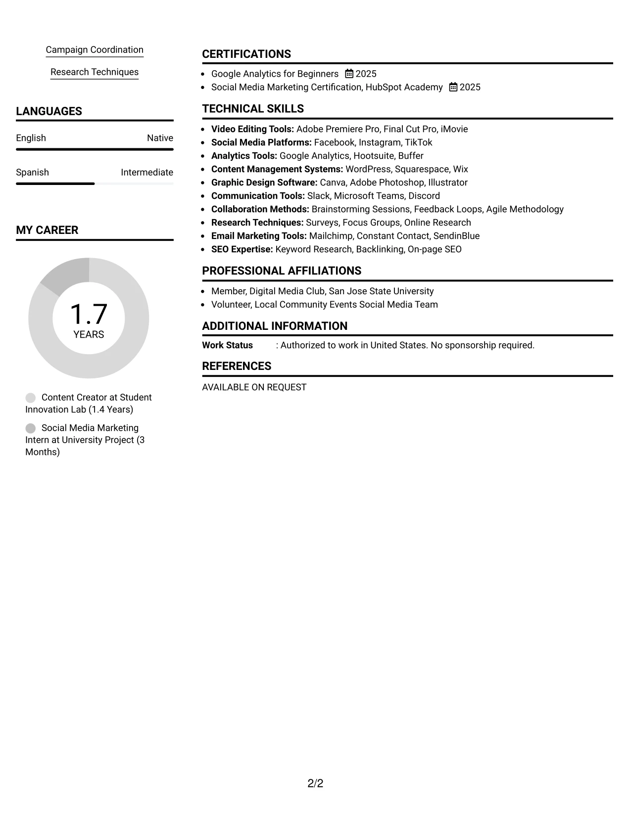 Resume Example Page 2