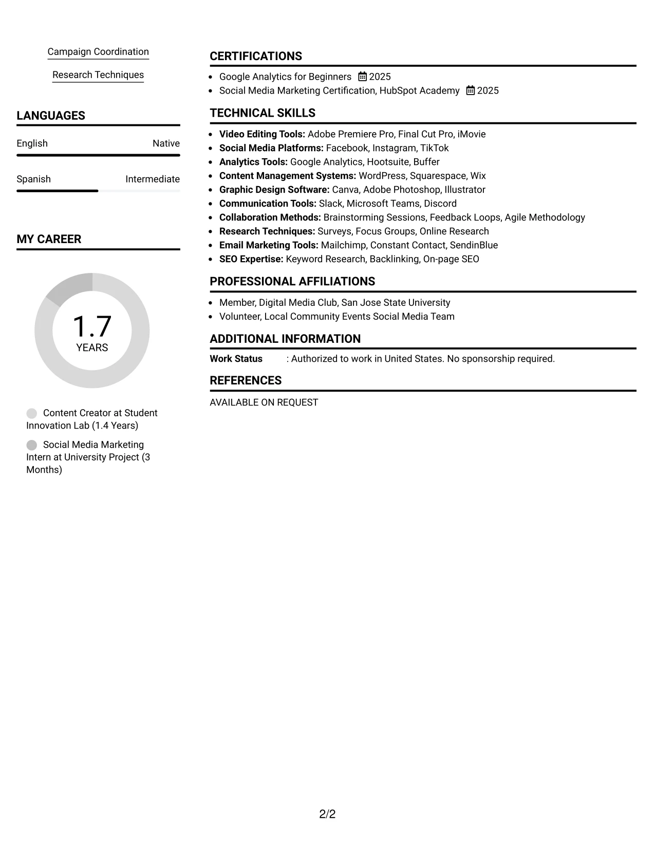 Resume Example Page 2