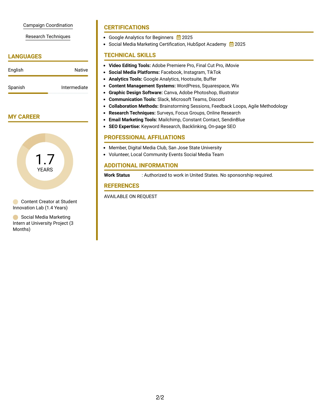 Resume Example Page 2