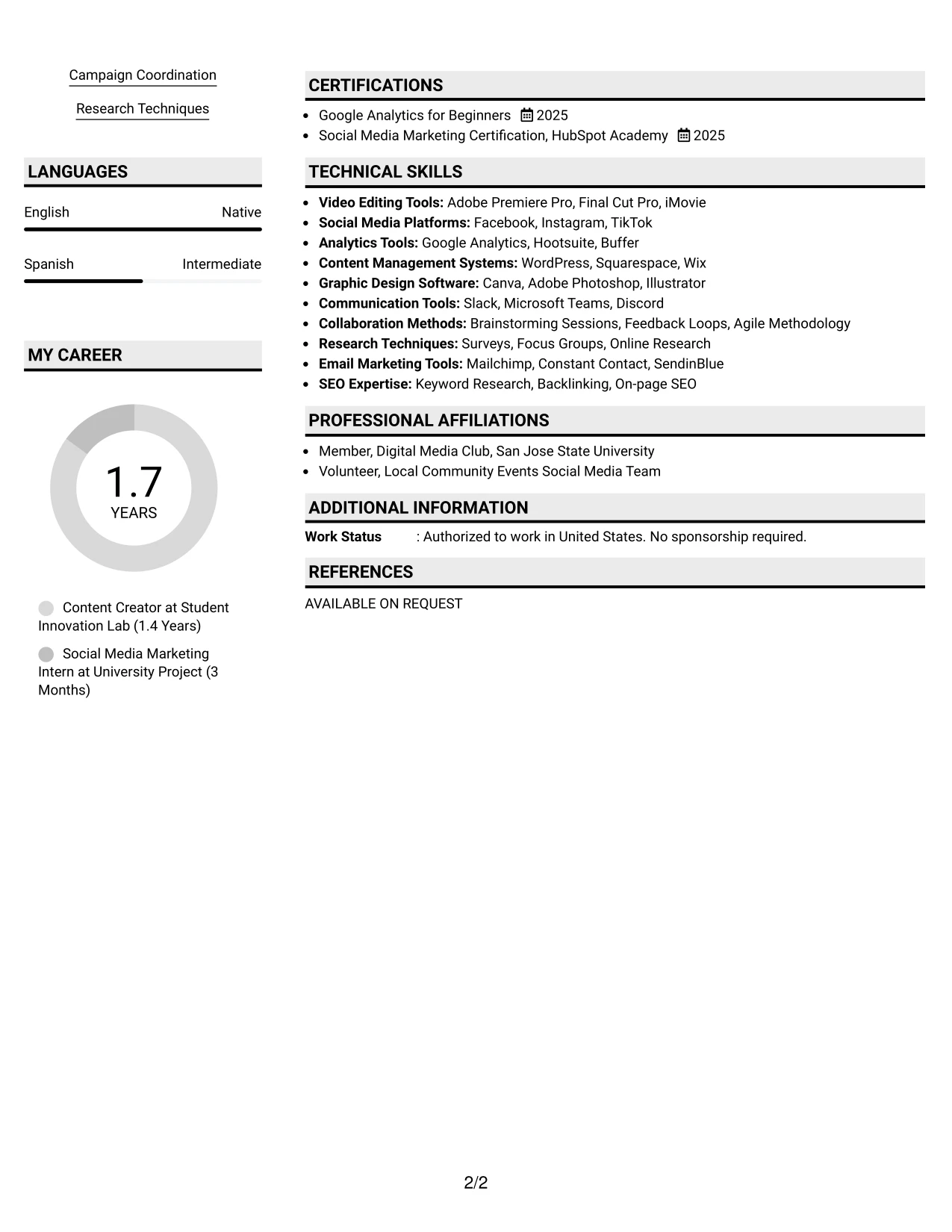 Resume Example Page 2
