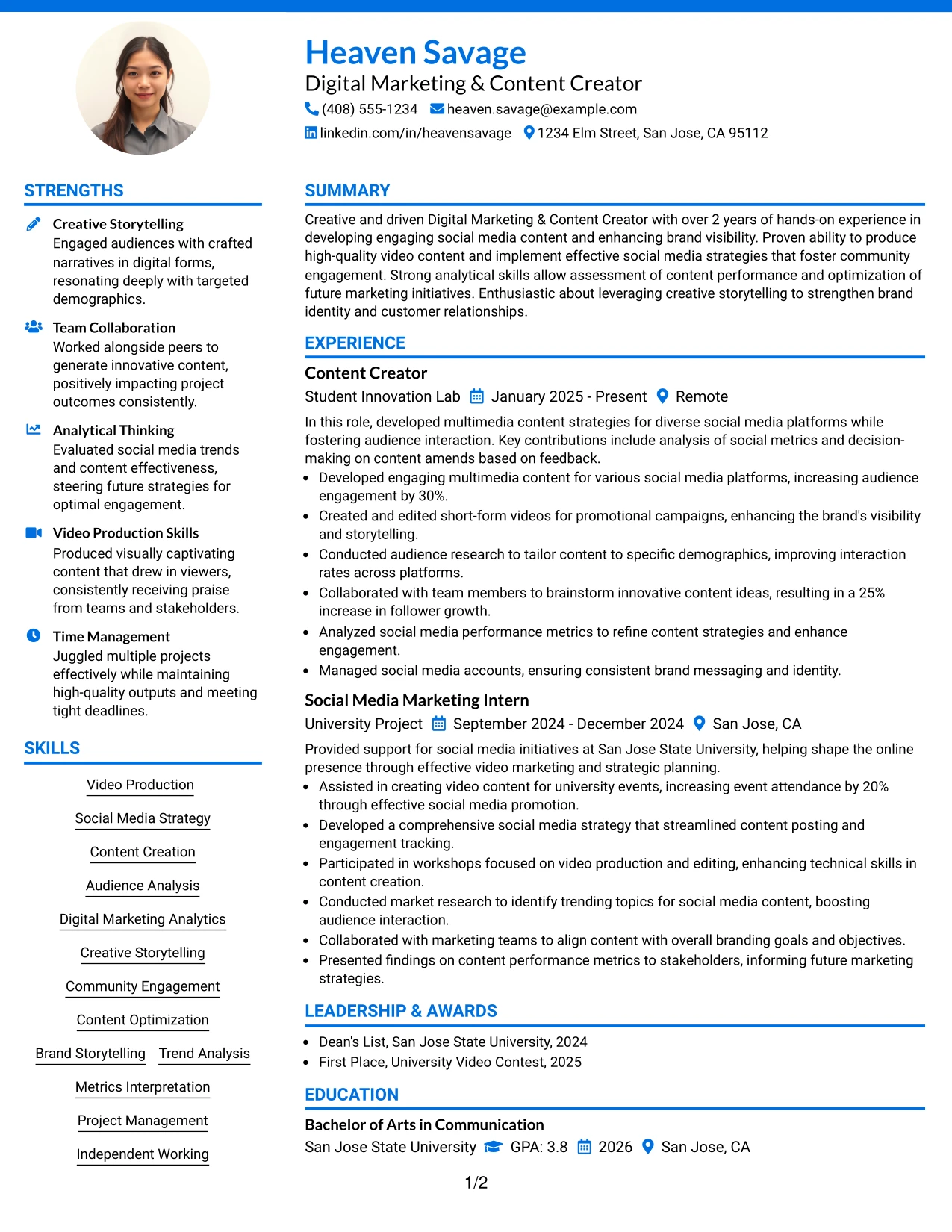 Resume Example Page 1