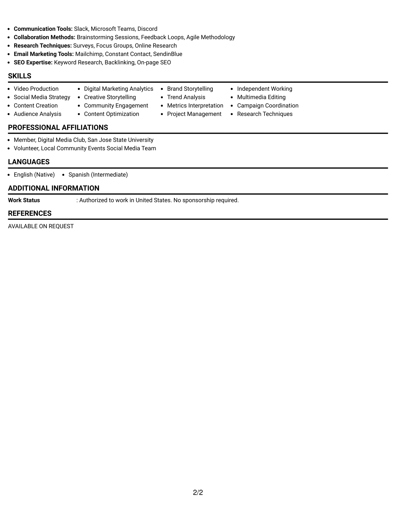 Resume Example Page 2