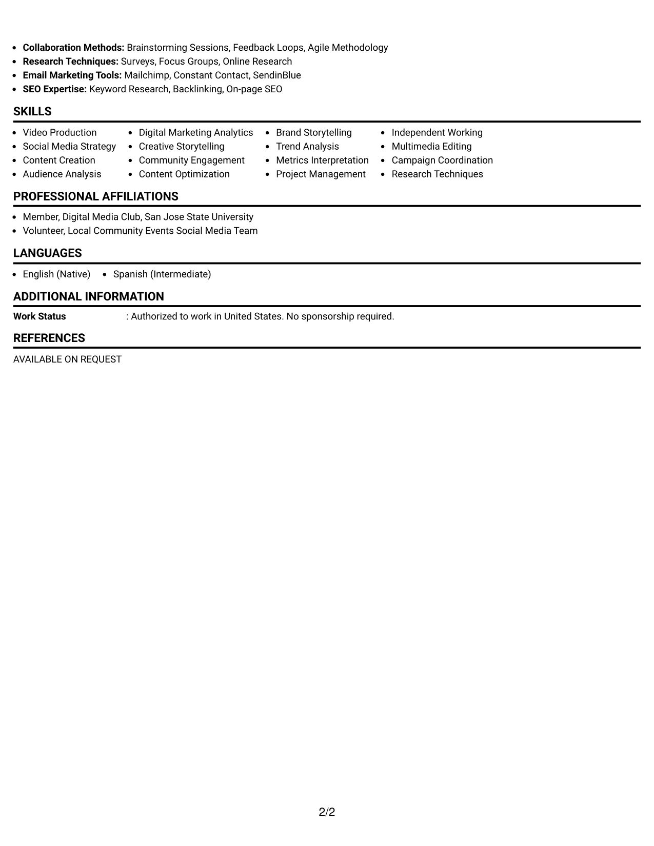 Resume Example Page 2