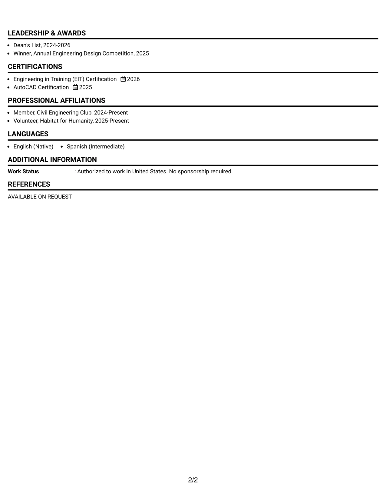 Resume Example Page 2