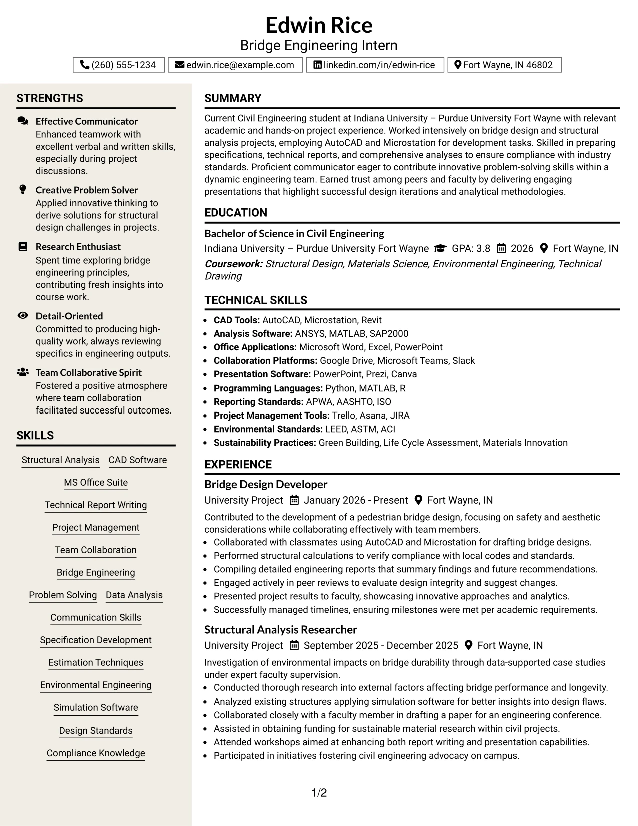 Resume Example Page 1