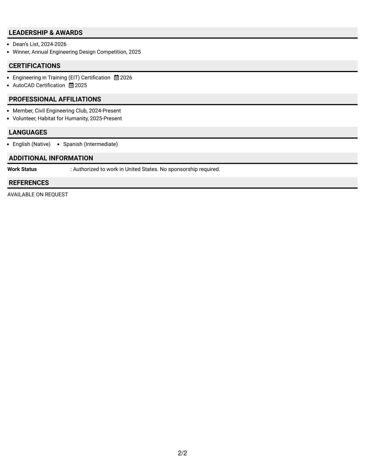 Resume Example Page 2