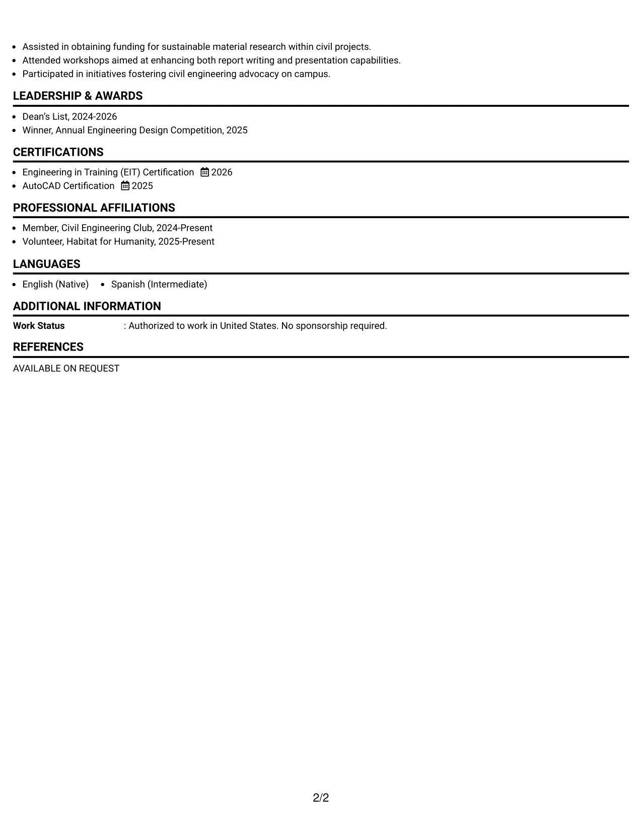 Resume Example Page 2