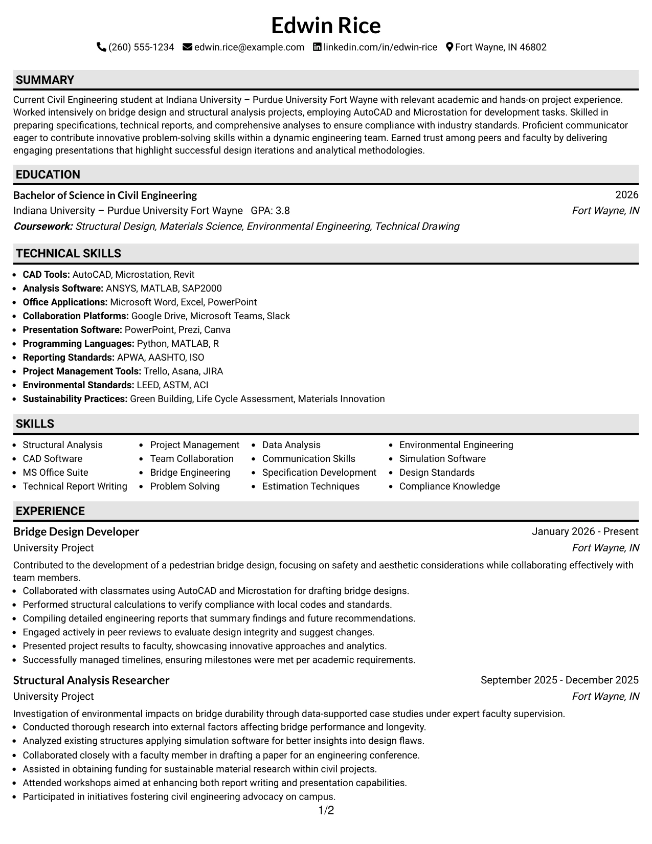 Resume Example Page 1