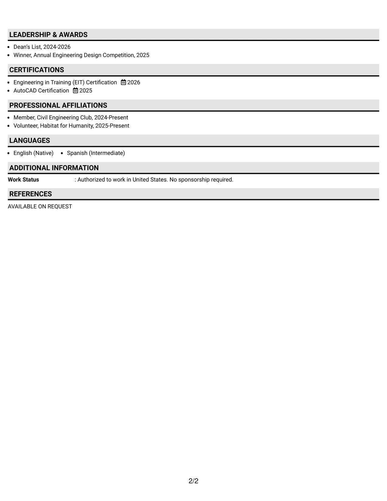Resume Example Page 2