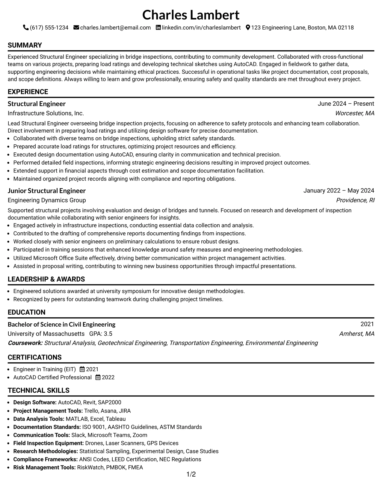 Resume Example Page 1