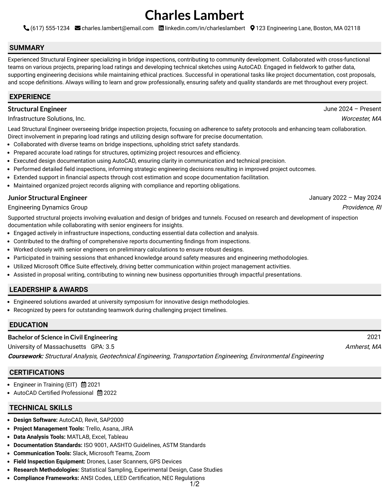 Resume Example Page 1