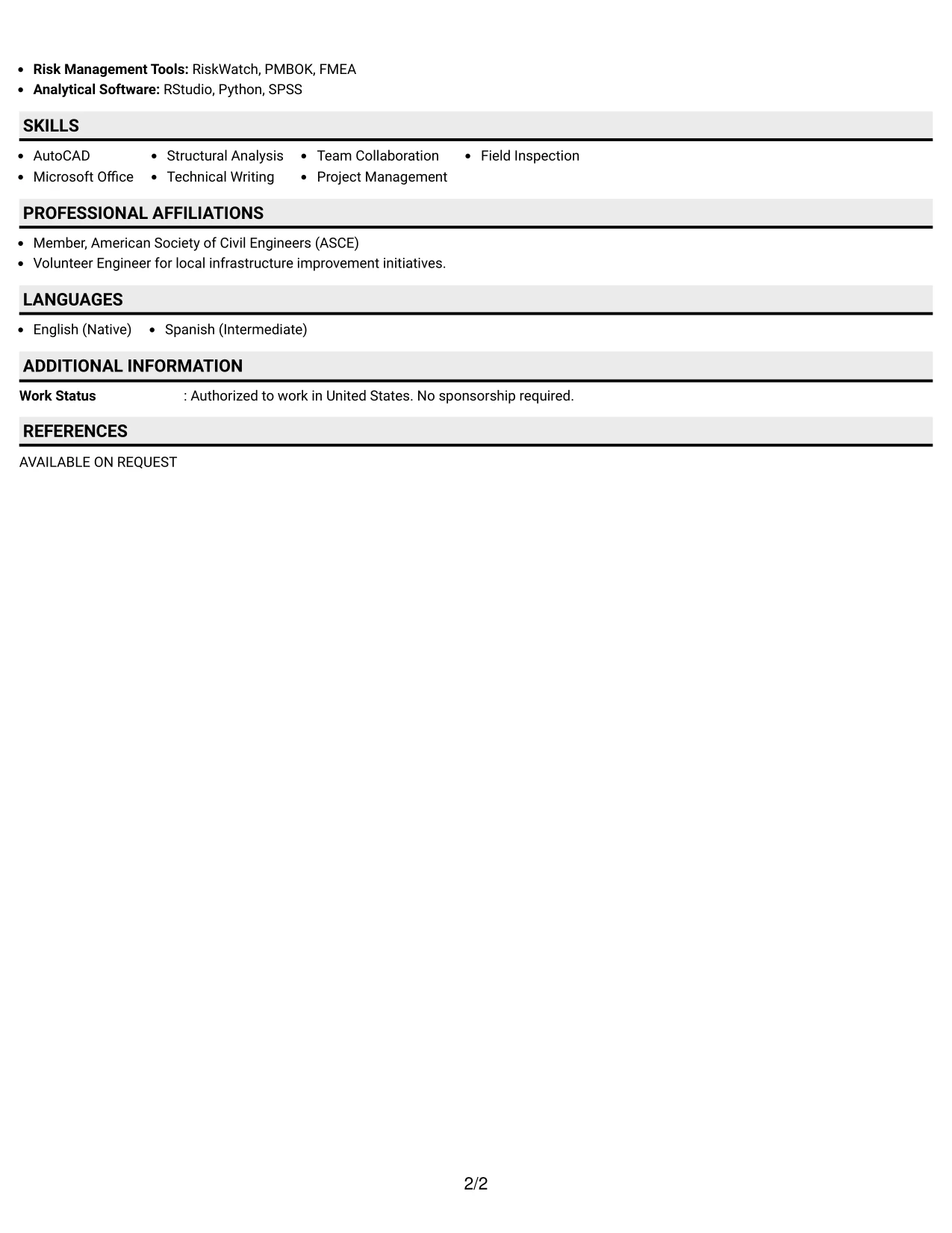 Resume Example Page 2