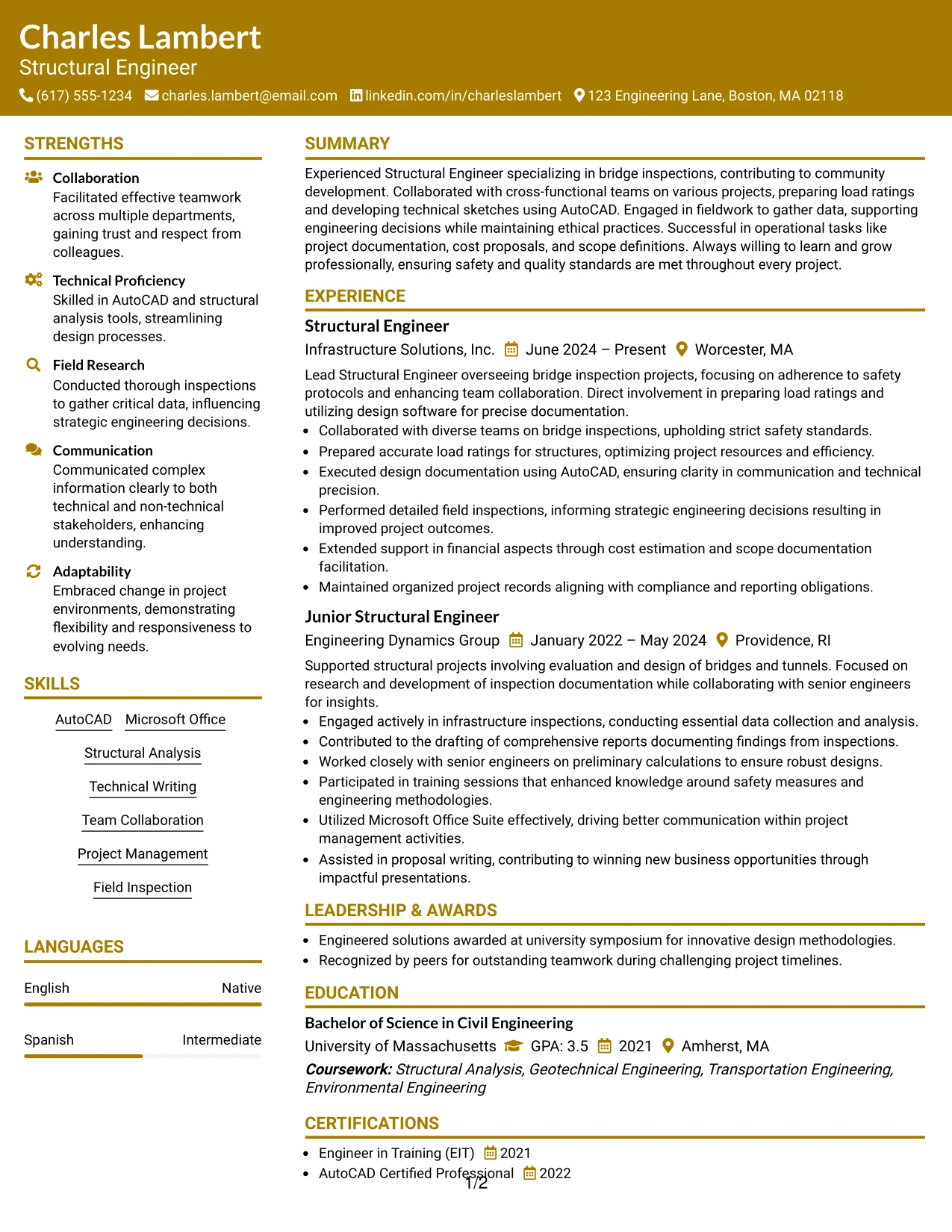 Resume Example Page 1