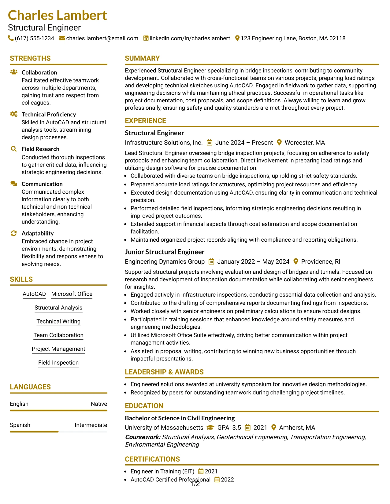 Resume Example Page 1