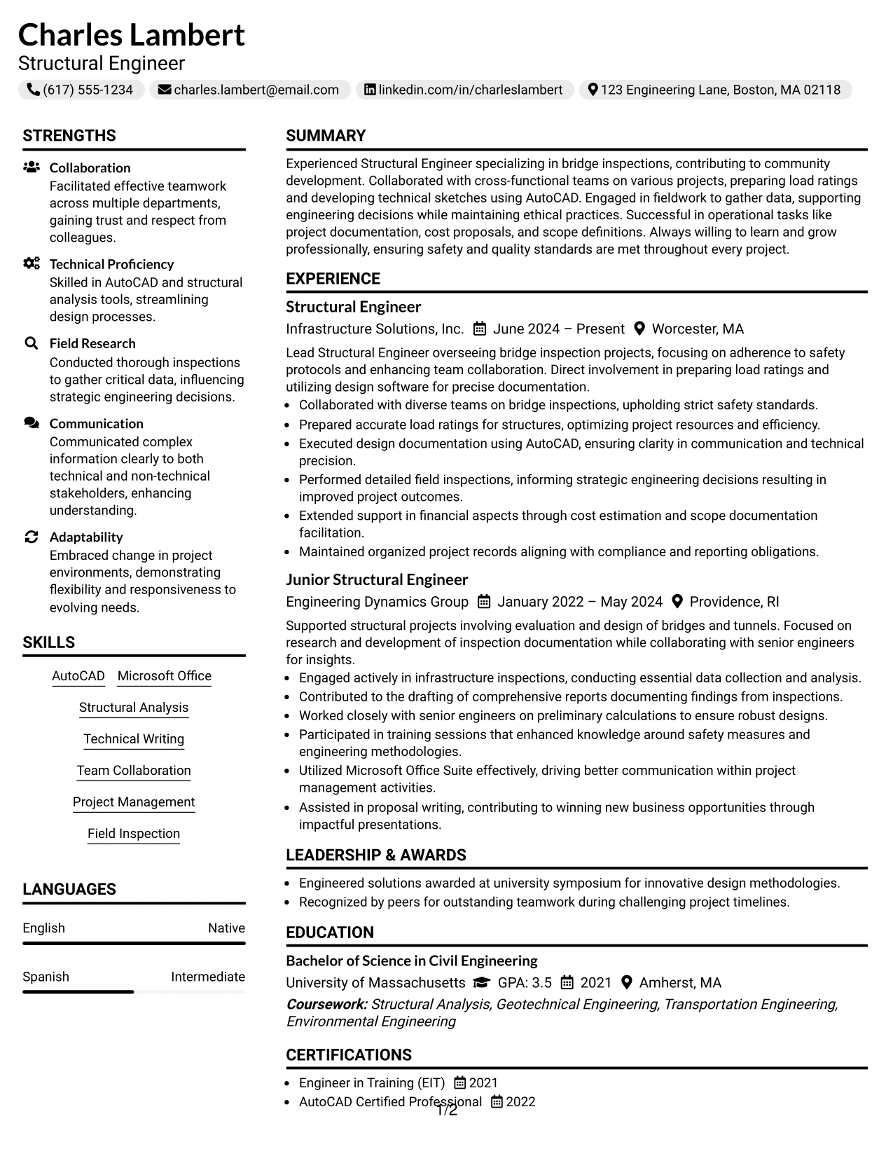 Resume Example Page 1