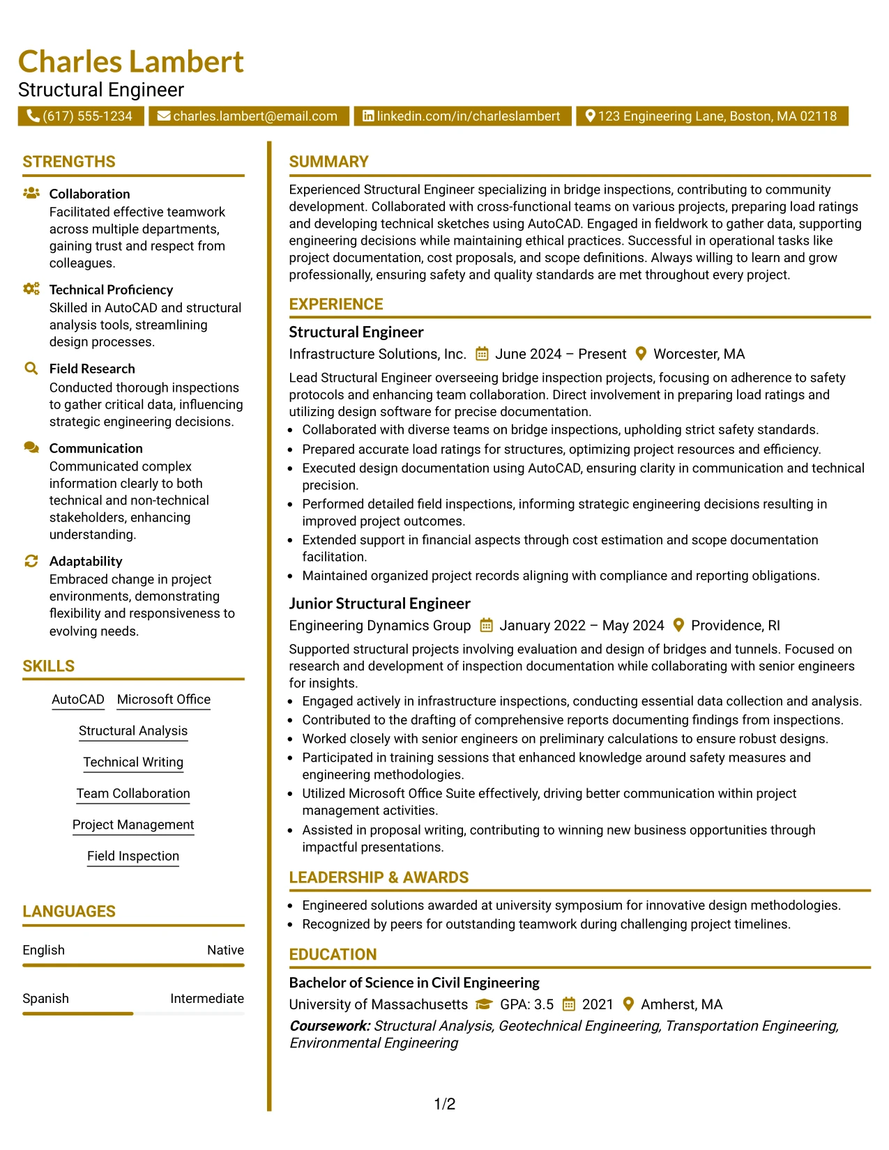 Resume Example Page 1