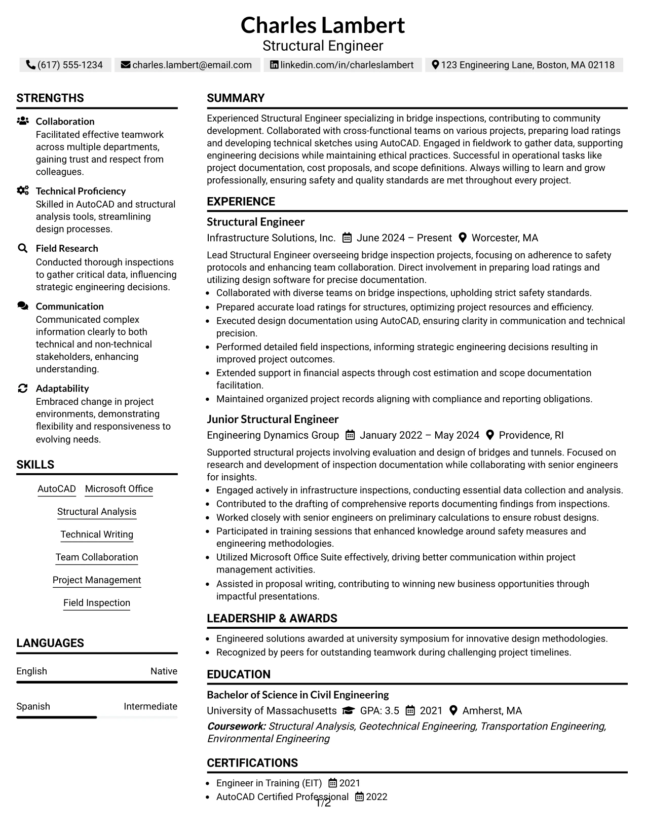 Resume Example Page 1