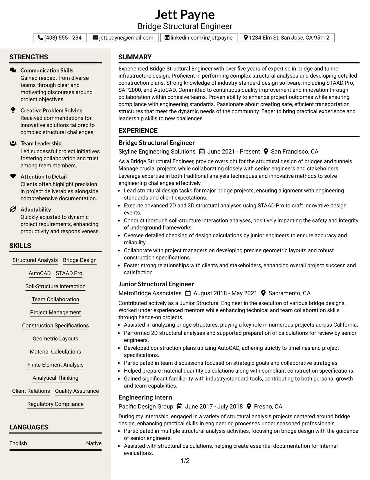 Resume Example Page 1