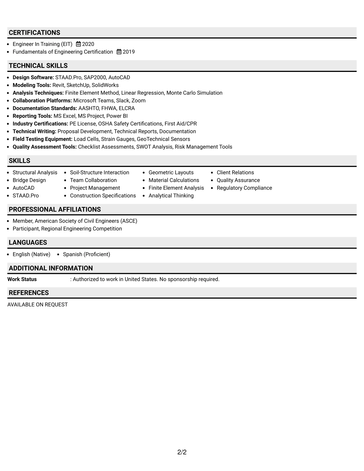 Resume Example Page 2