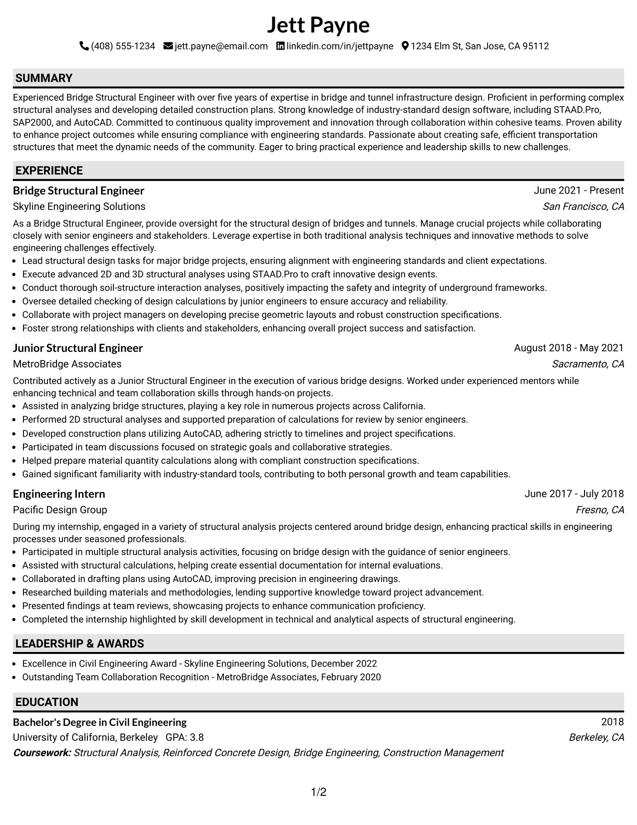 Resume Example Page 1