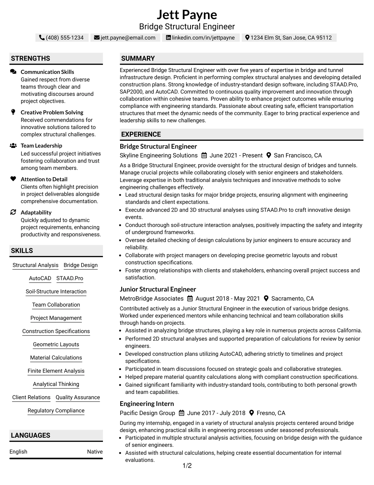 Resume Example Page 1