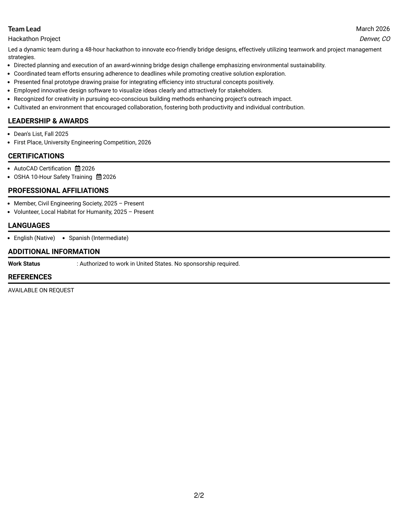 Resume Example Page 2