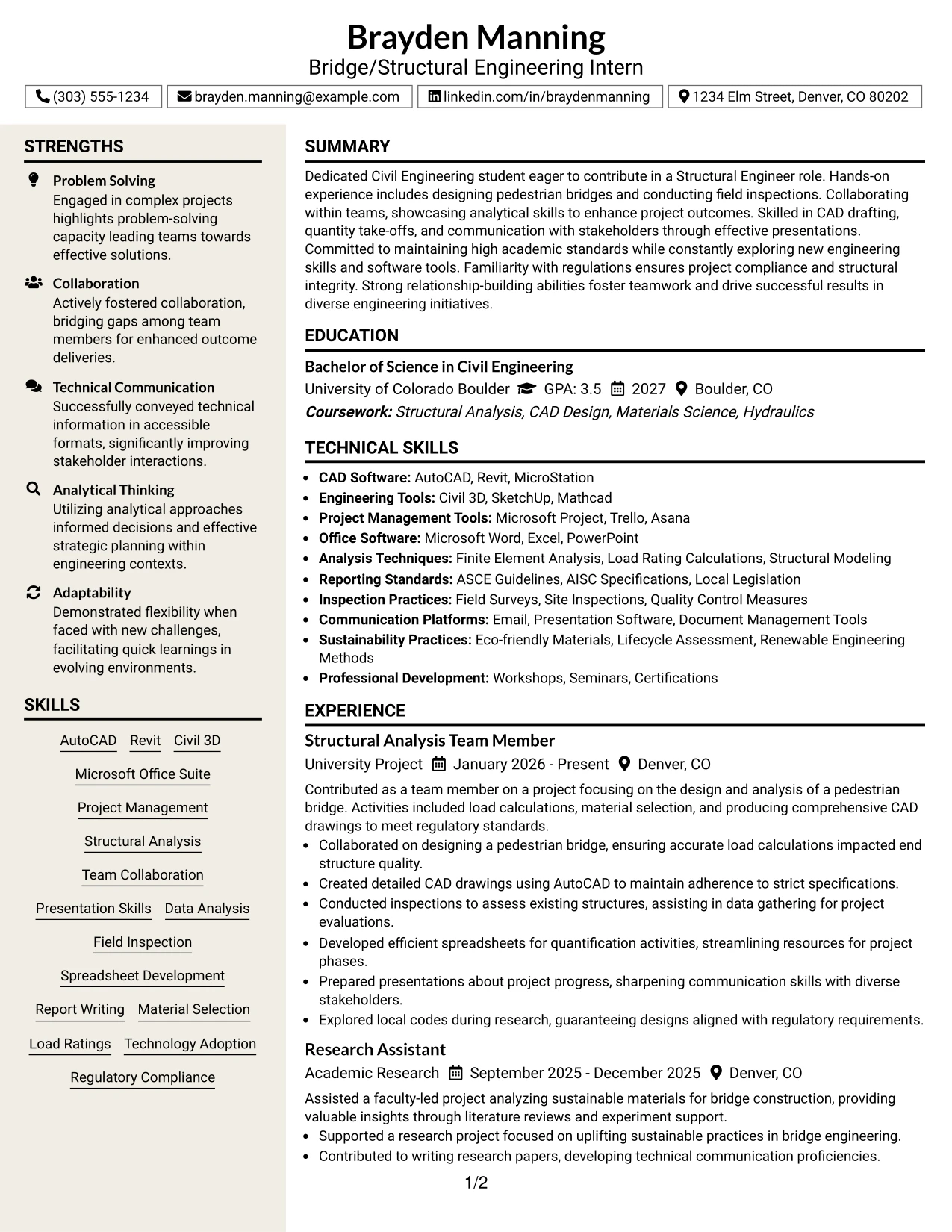 Resume Example Page 1